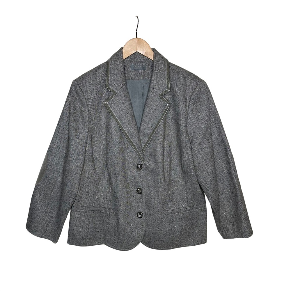 Kate Hill 2 Piece Wool Blend 3 Button Blazer and Skirt Set size 22W Gray